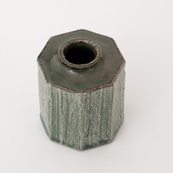 Shigaraki Ware Mini Vase – Green Glaze Square