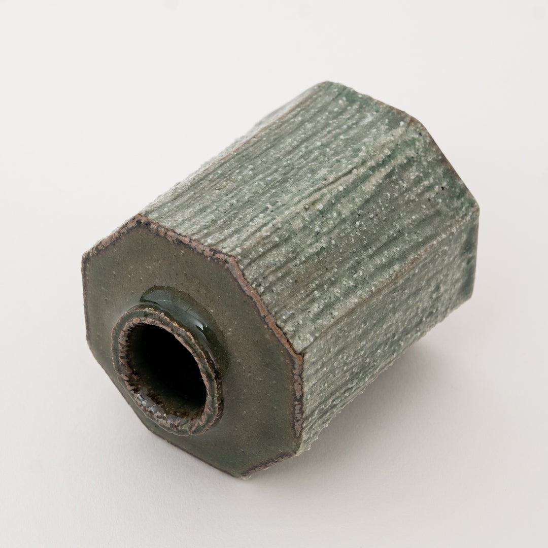 Shigaraki Ware Mini Vase – Green Glaze Square