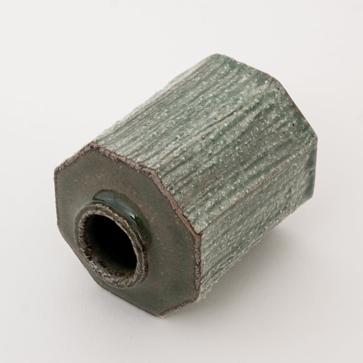 Shigaraki Ware Mini Vase – Green Glaze Square
