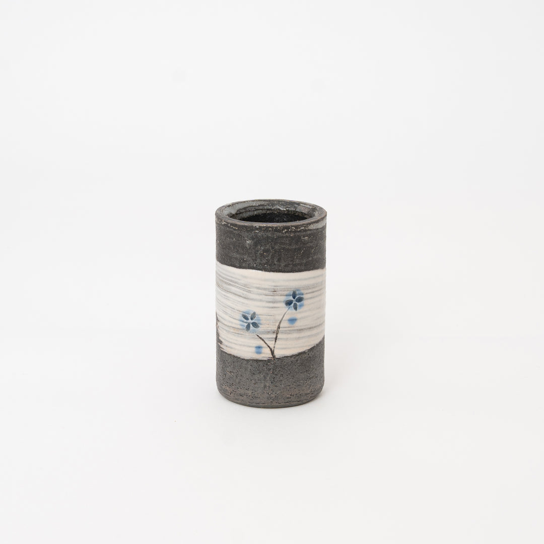 Shigaraki Ware Mini Vase – Blue Floral Japanese Pottery