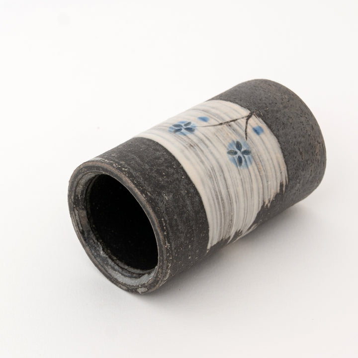 Shigaraki Ware Mini Vase – Blue Floral Japanese Pottery