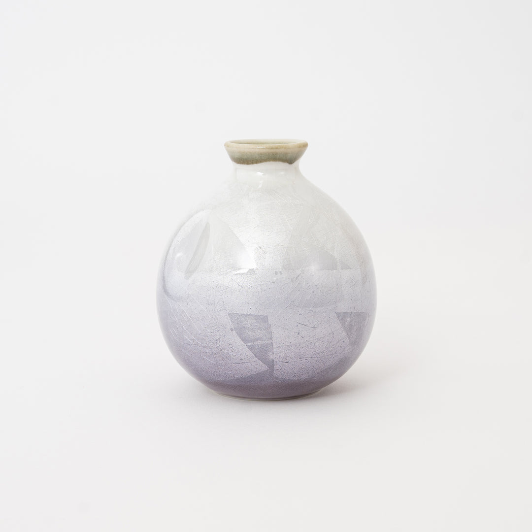 Kutani Ware Japanese Sake Set – Silver Lavender Tokkuri & 2 Cups