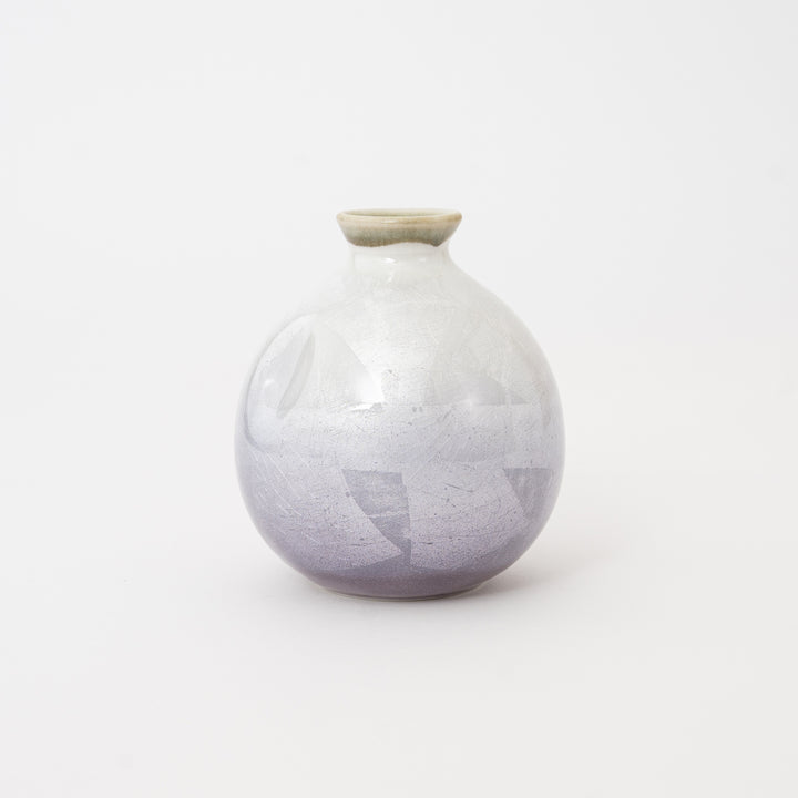 Kutani Ware Japanese Sake Set – Silver Lavender Tokkuri & 2 Cups