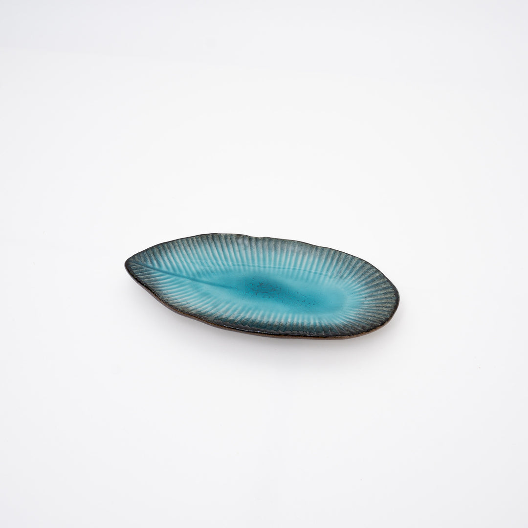 Handmade Indigo Crackle Glaze Oval Plate