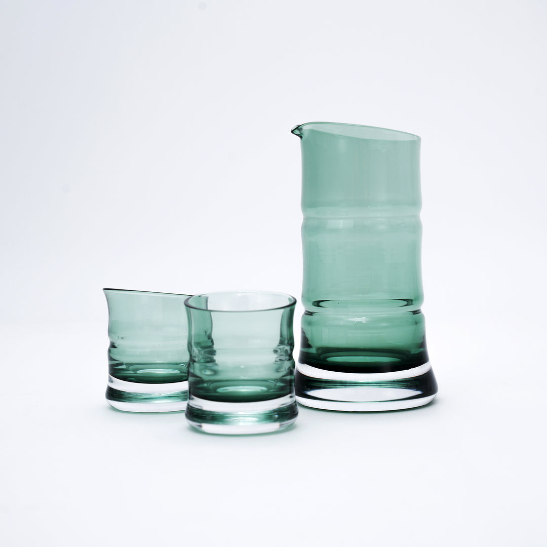 Hirota Green Bamboo Edo Glass Sake Set Made in Japan