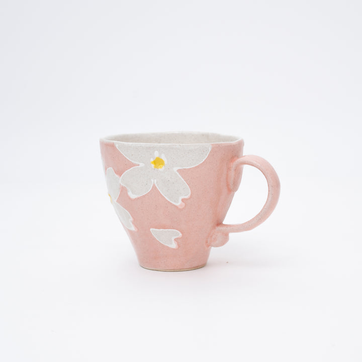 handmade Pink and white flower mug made in Japan