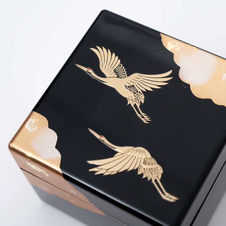 Handmade Gold Crane & Cloud Jewelry Box | Black