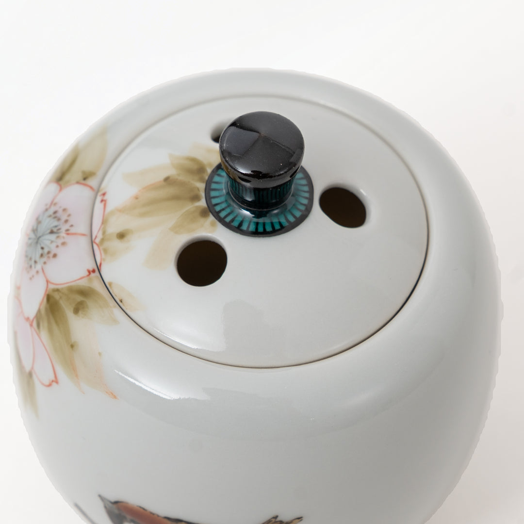 Nakamura Toshito Kutani ware mini incense burner Sakura and Sparrows, view 9