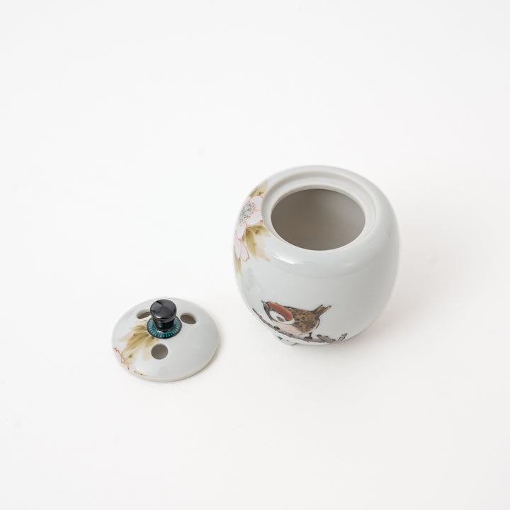 Nakamura Toshito Kutani ware mini incense burner Sakura and Sparrows, view 10