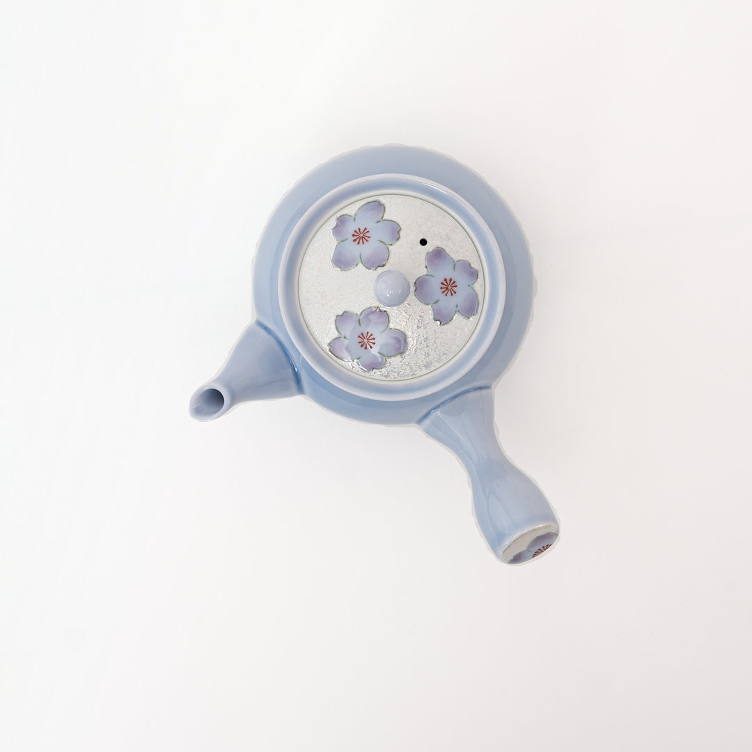 Lavender-purple glazed kyusu with cherry blossom pattern