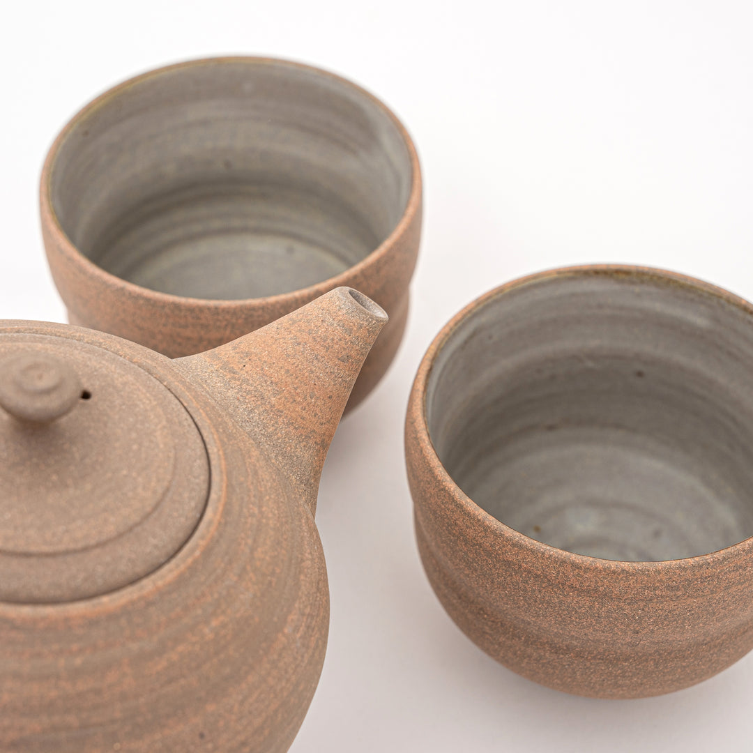 Handmade Tokoname Yakishime Teapot Set by Uchiyama Chizuko