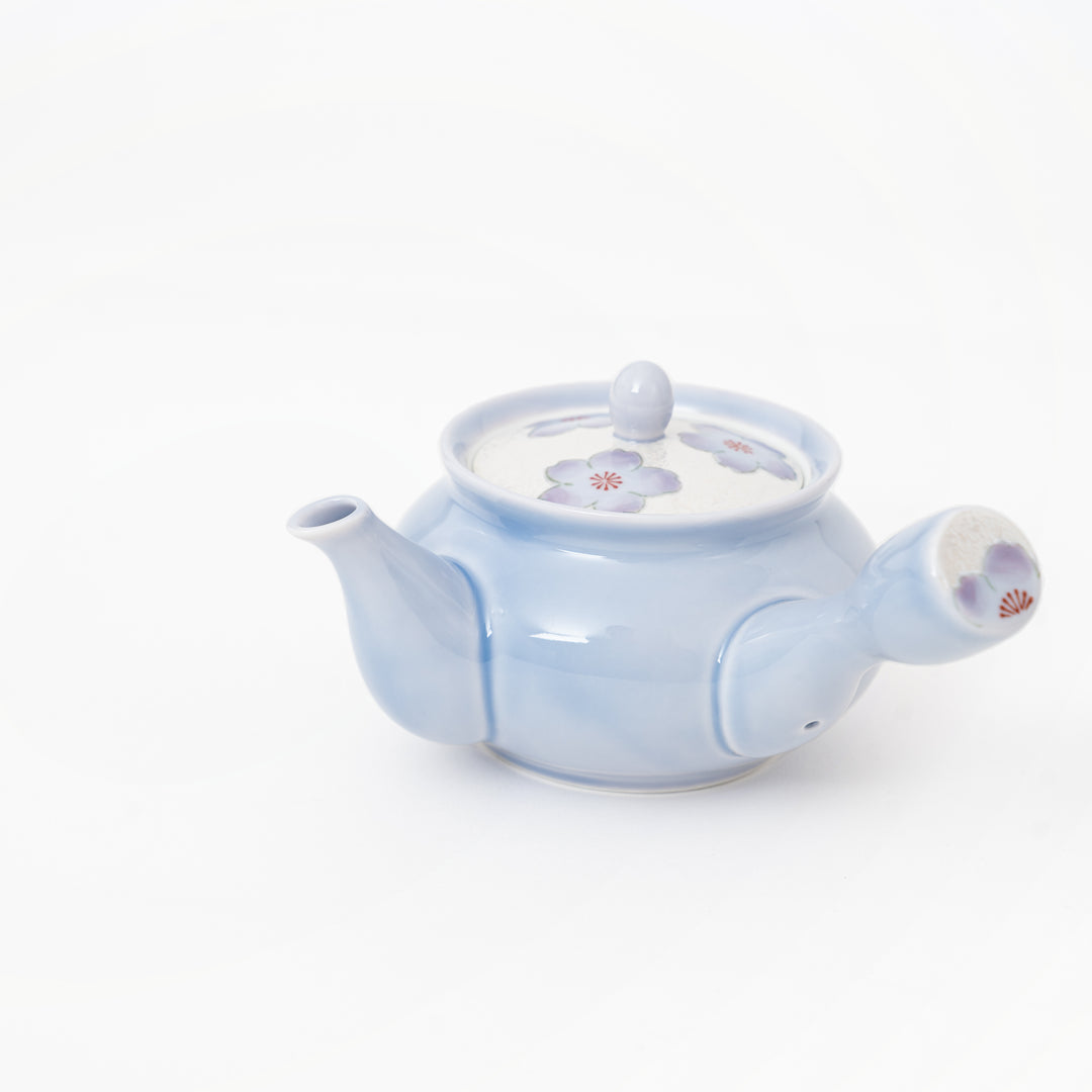 Japanese iridescent cherry blossom ceramic side handle teapot