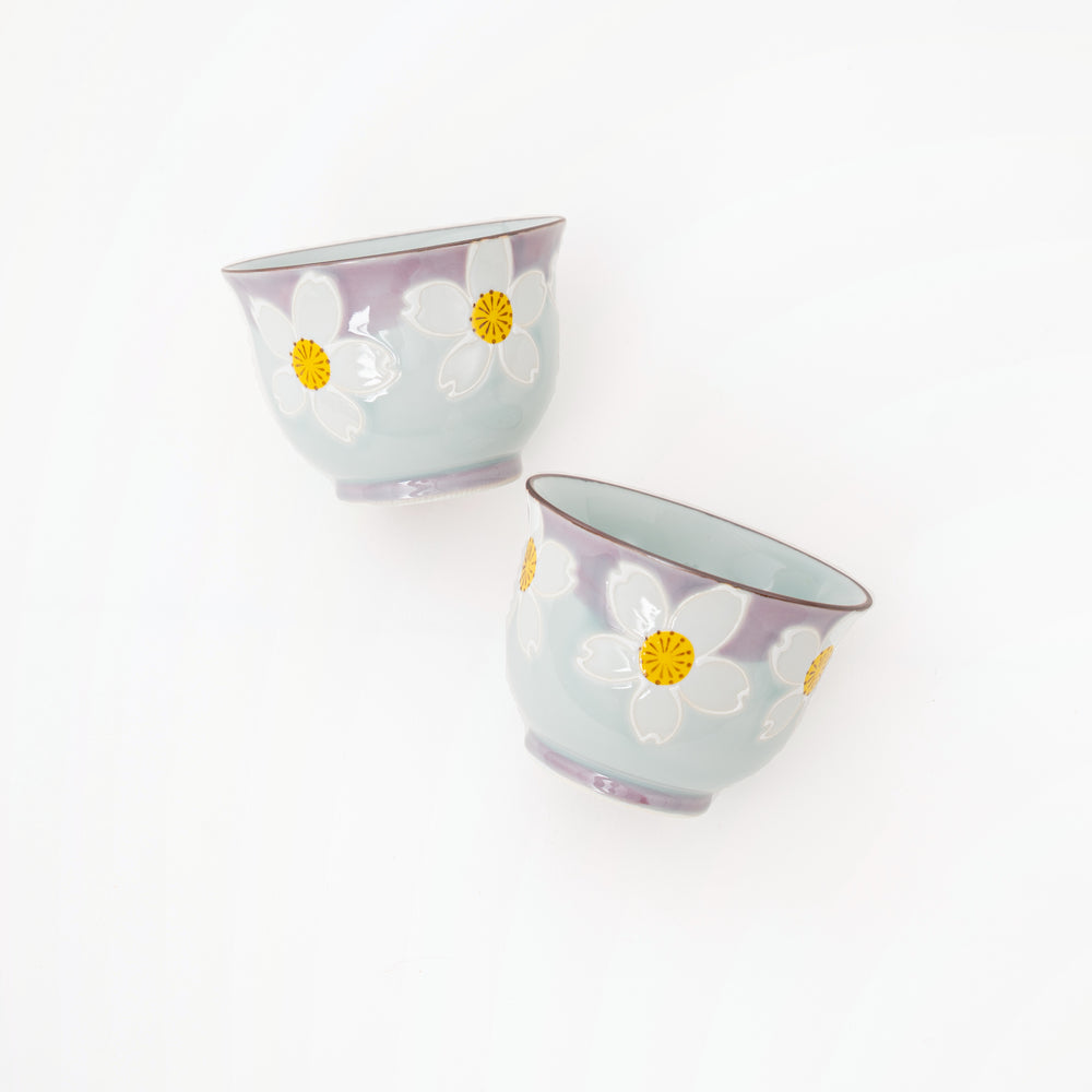 Wooden box presentation for Japanese floral teapot and tea cups set