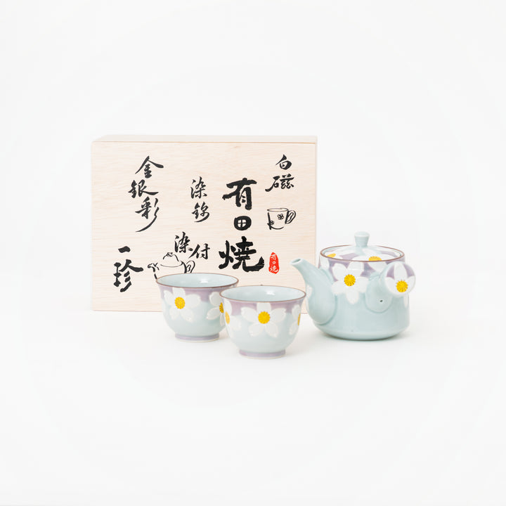 Pale celadon glazed Japanese tea set ITM6096 with floral pattern