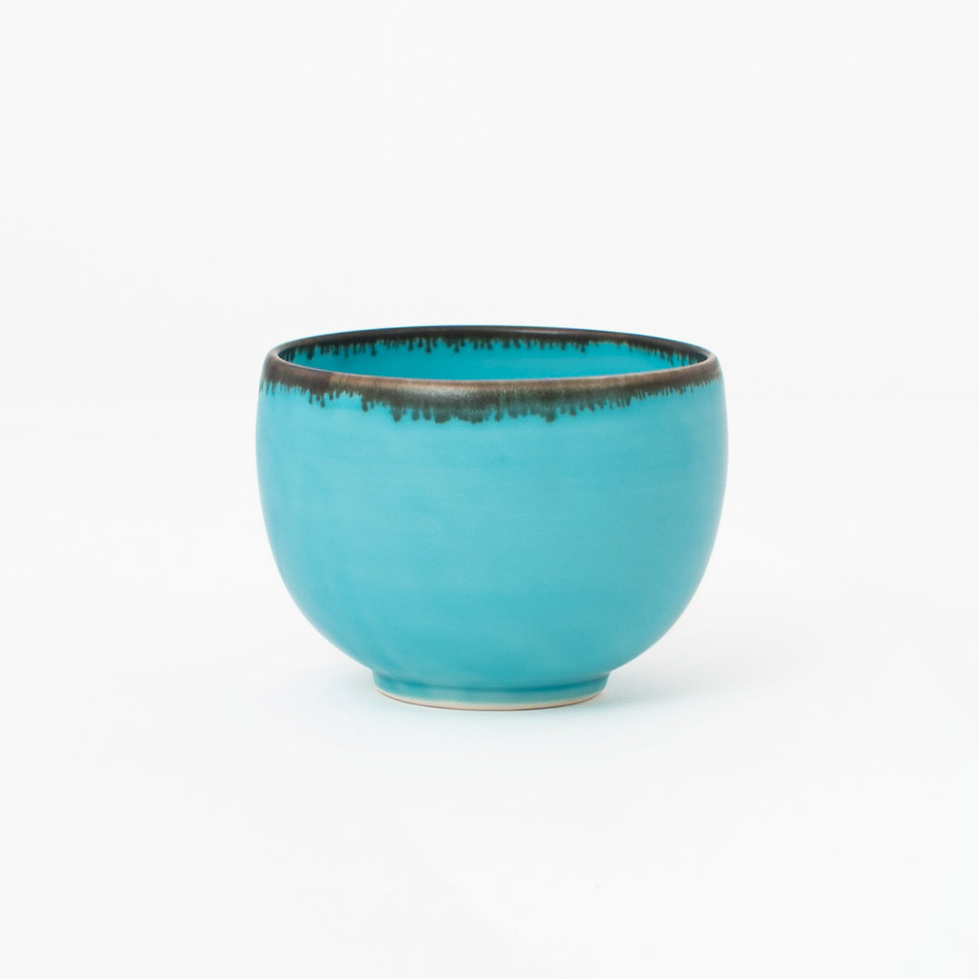 Lake blue matcha tea bowl from Japan with rounded ceramic profile