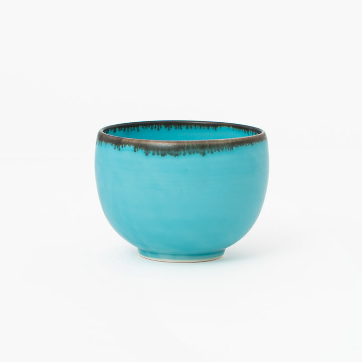 Lake blue matcha tea bowl from Japan with rounded ceramic profile