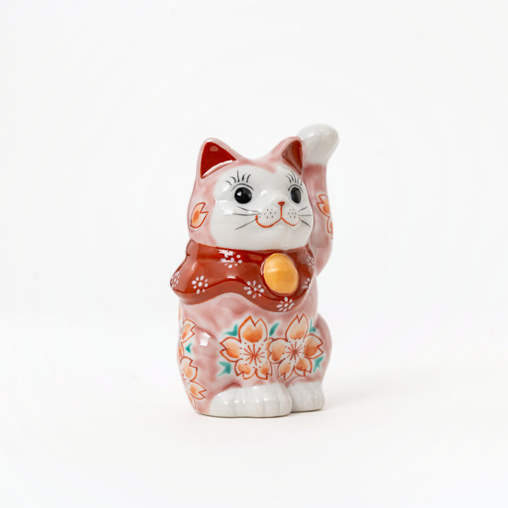Kutani yaki sakura design maneki neko cat decorative ornament