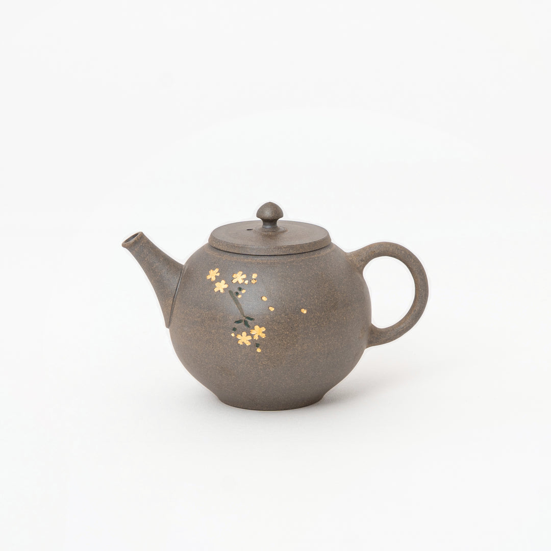 Seiho Tokoname yakishime kyusu teapot with cherry blossom and butterfly decoration 300 mL