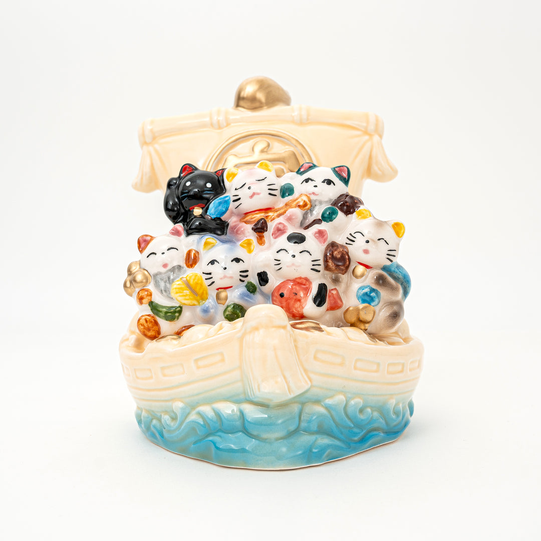 Handmade Seven Lucky Cats Treasure Ship