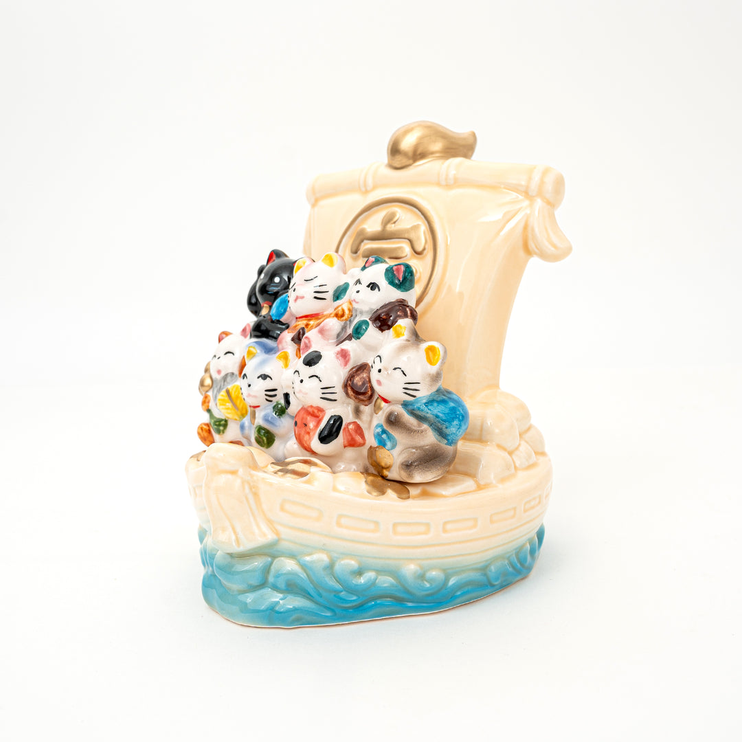 Handmade Seven Lucky Cats Treasure Ship