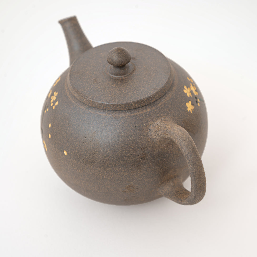 Seiho yakishime teapot, round body and rear handle