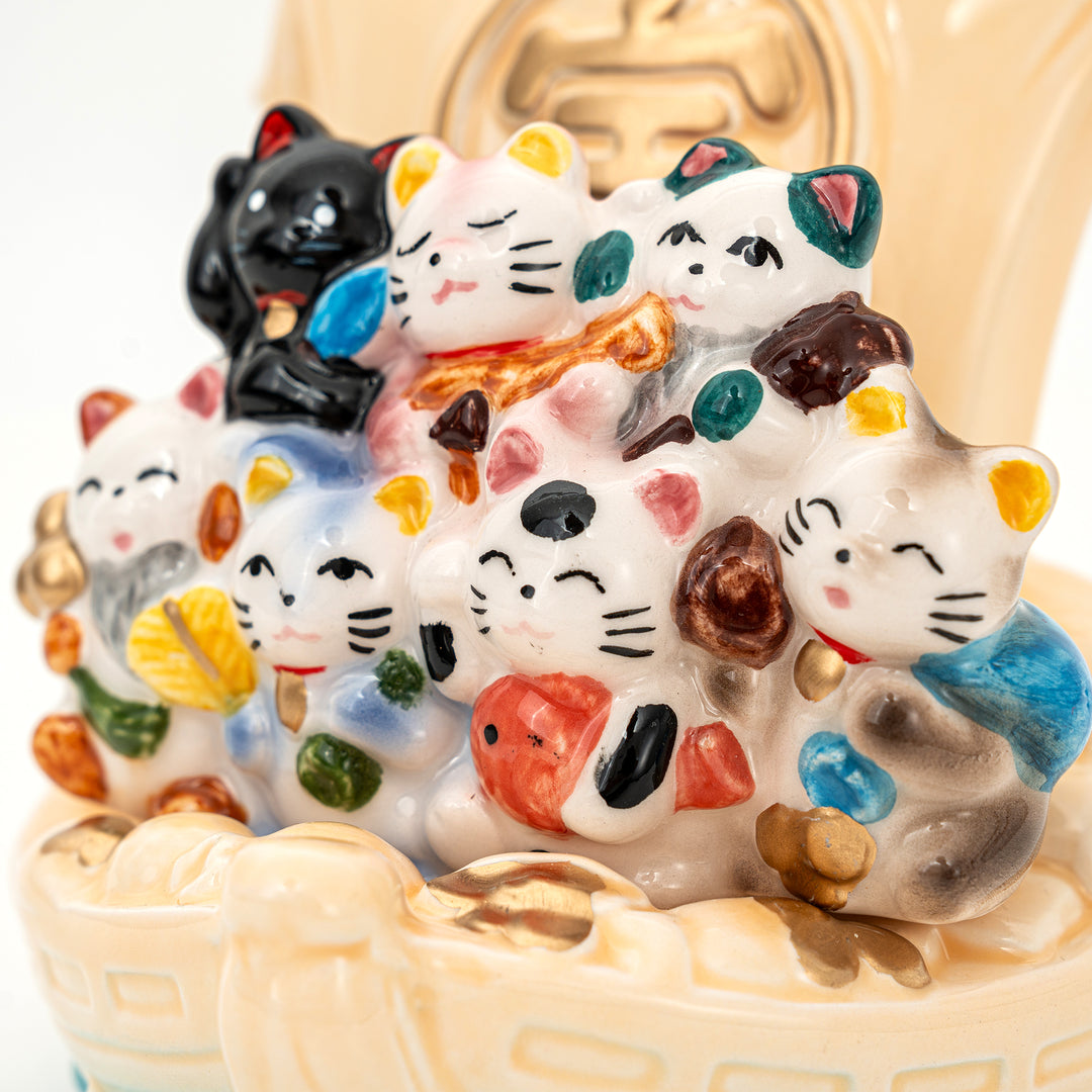 Handmade Seven Lucky Cats Treasure Ship