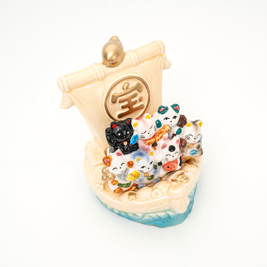 Handmade Seven Lucky Cats Treasure Ship