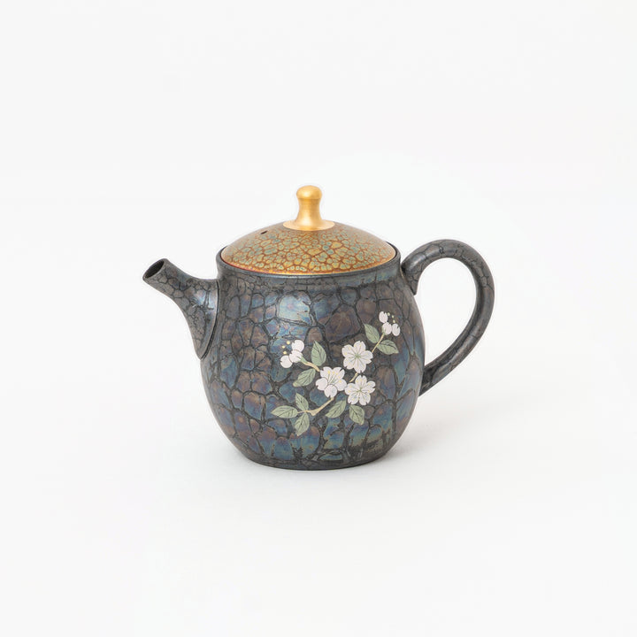Shoryu Tenmoku sakura Tokoname kyusu teapot with gold decorated lid, 180 mL