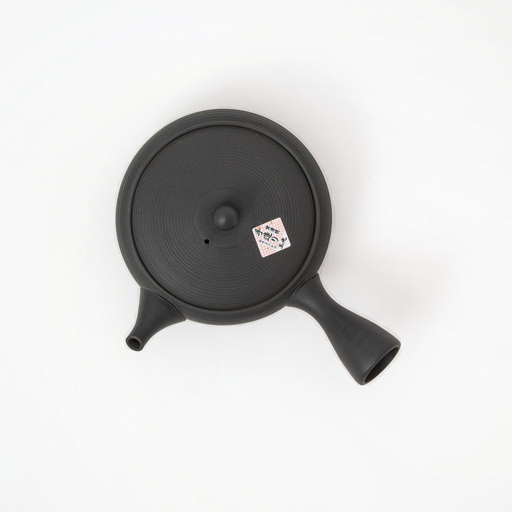 Horizontal sendan tiered texture on black Tokoname pottery teapot