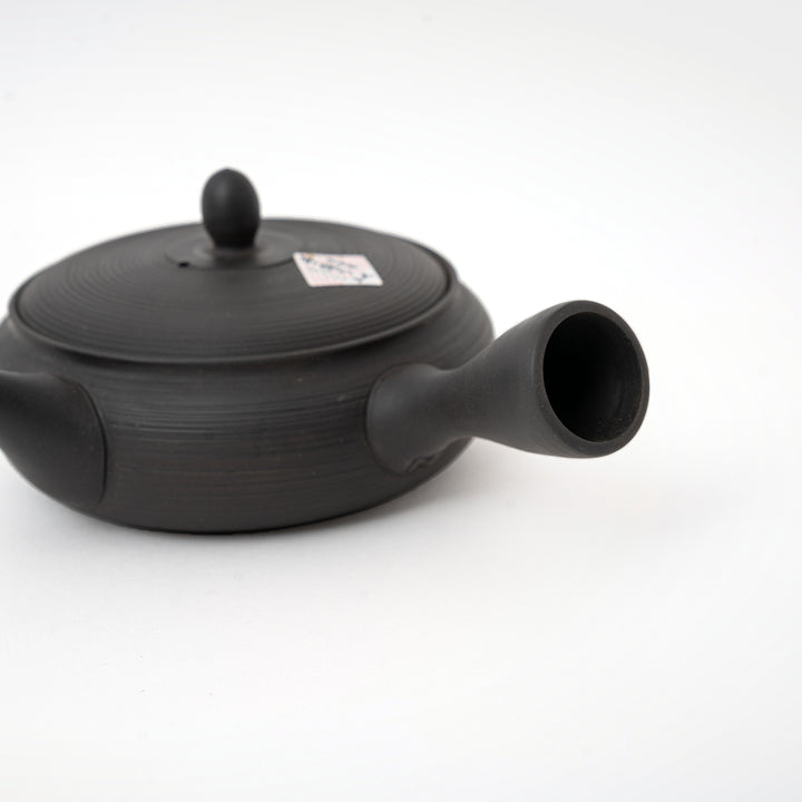 Tokoname black kiln-variation flat teapot from Gyokko Kiln