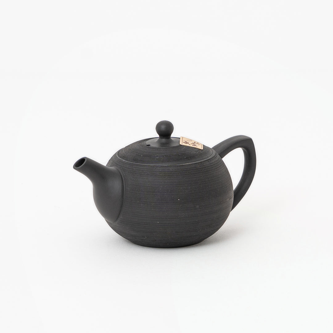Sekiryu Kiln black ceramic teapot with rear handle