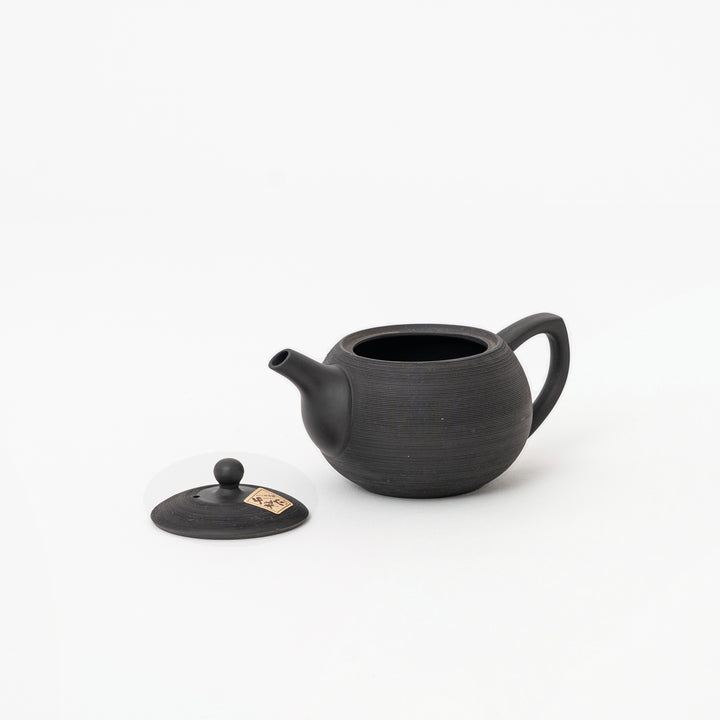 Black pine-bark-inspired Matsukawa surface on Japanese Tokoname teapot