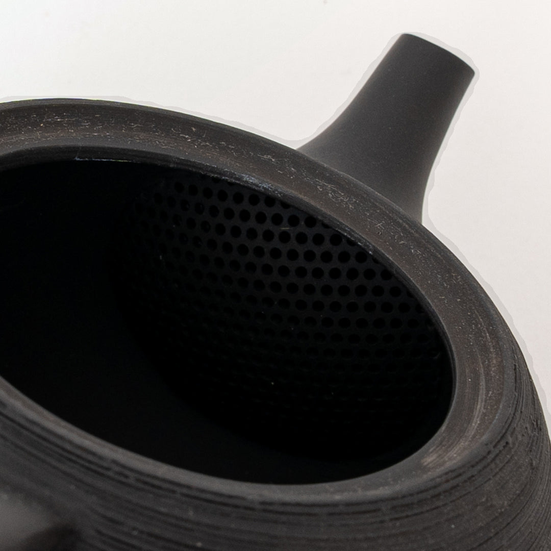 Compact black Matsukawa Japanese teapot by Sekiryu Kiln
