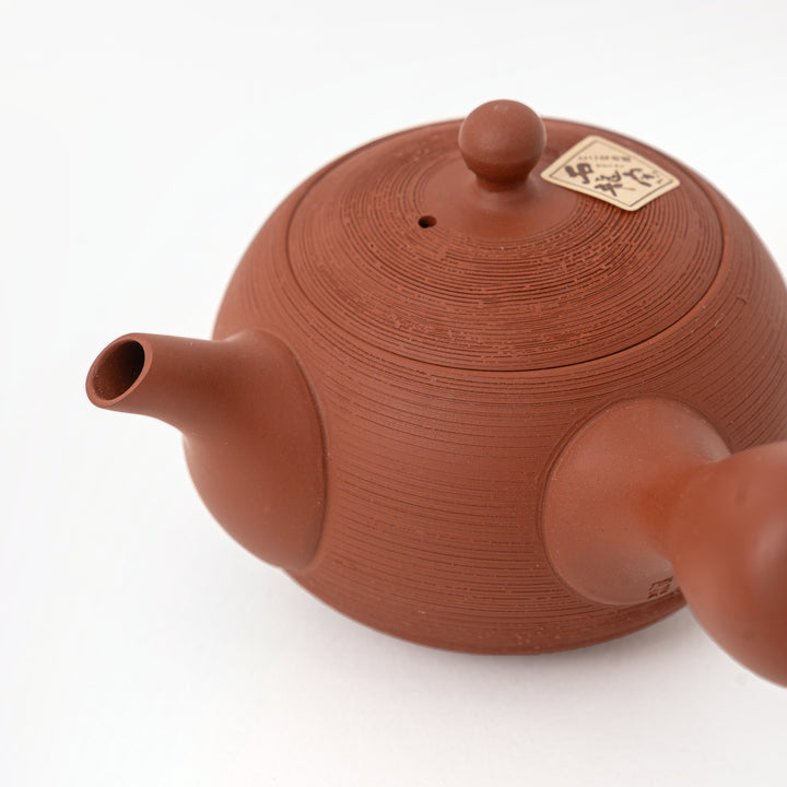 Tokoname kyusu teapot showing rounded ceramic body and lid