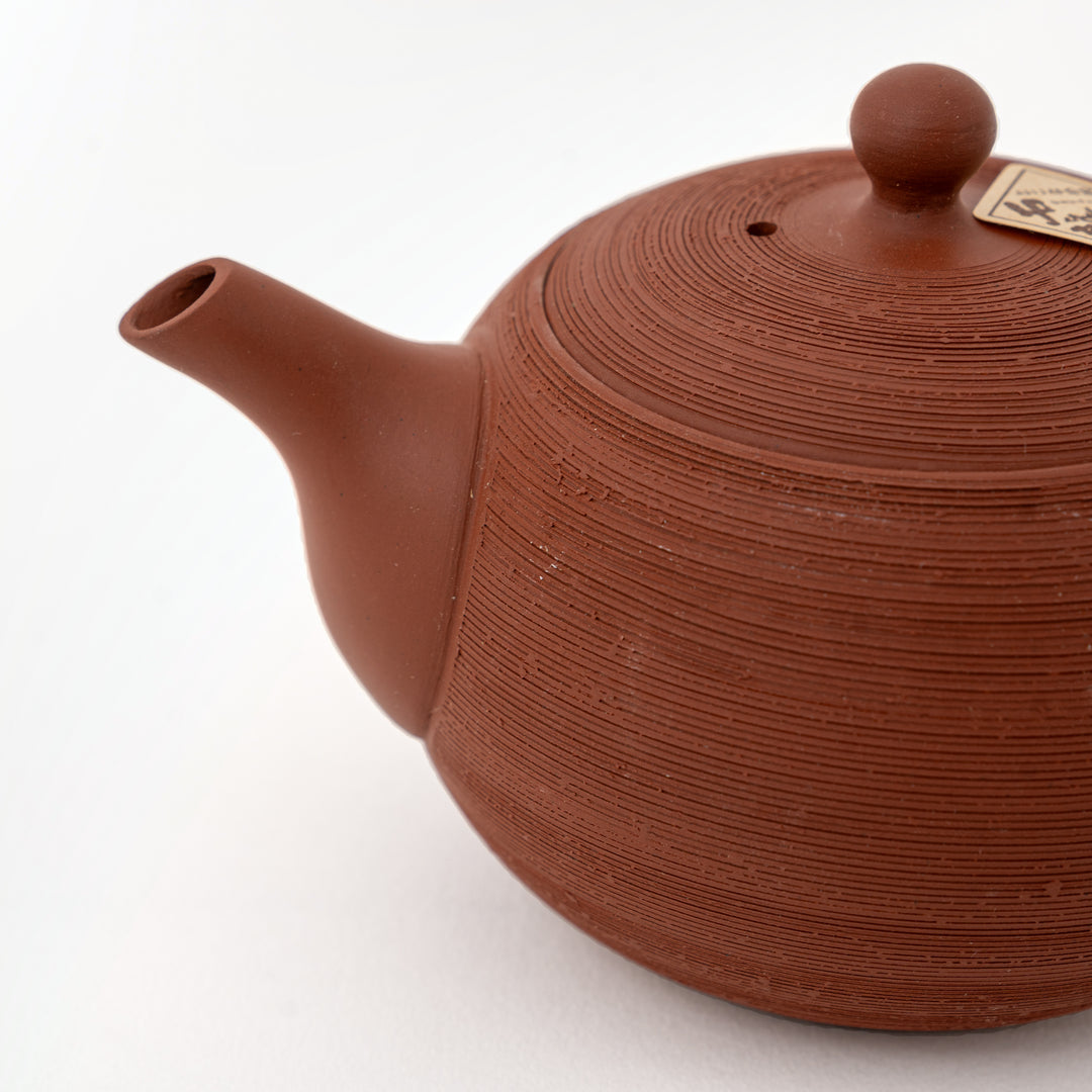 Compact 200 mL Japanese red clay rear-handle kyusu teapot