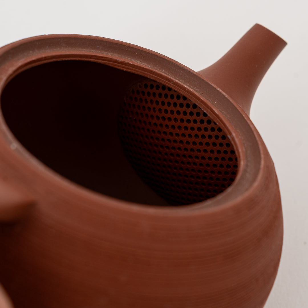 Red clay Matsukawa Japanese tea pot, handcrafted-look kiln texture