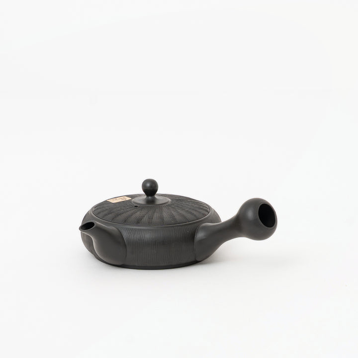 Black Tokoname yohen kikume flat kyusu teapot from Sekiryu Kiln, 200 mL
