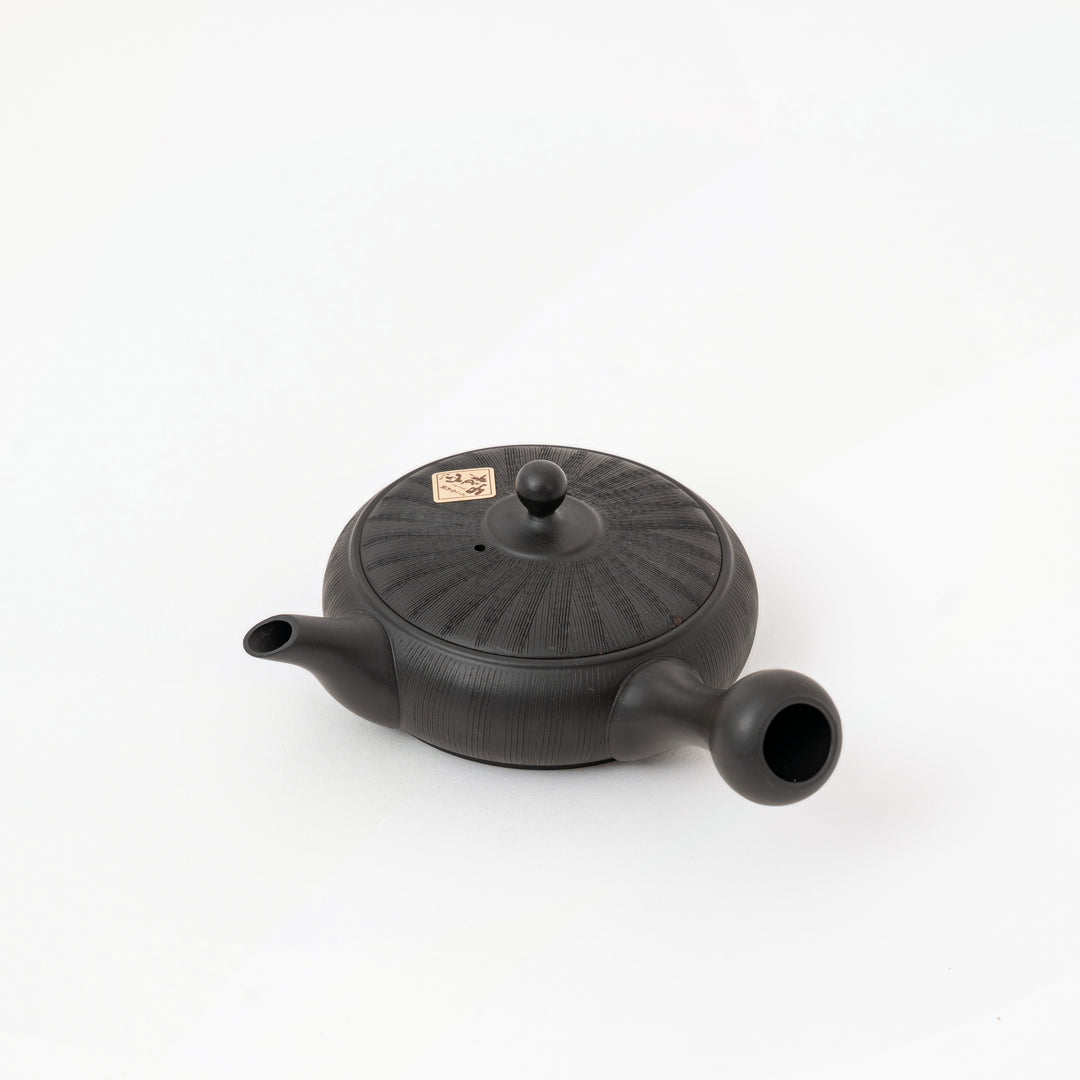 Kikume radiating chrysanthemum-eye pattern on black Tokoname teapot