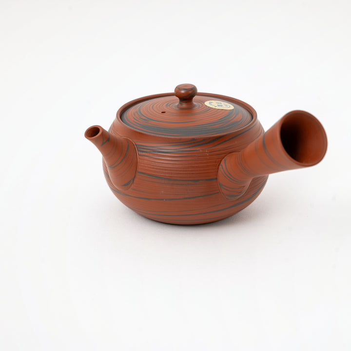 Marbled red and gray clay pattern on 300 mL Japanese kyusu teapot