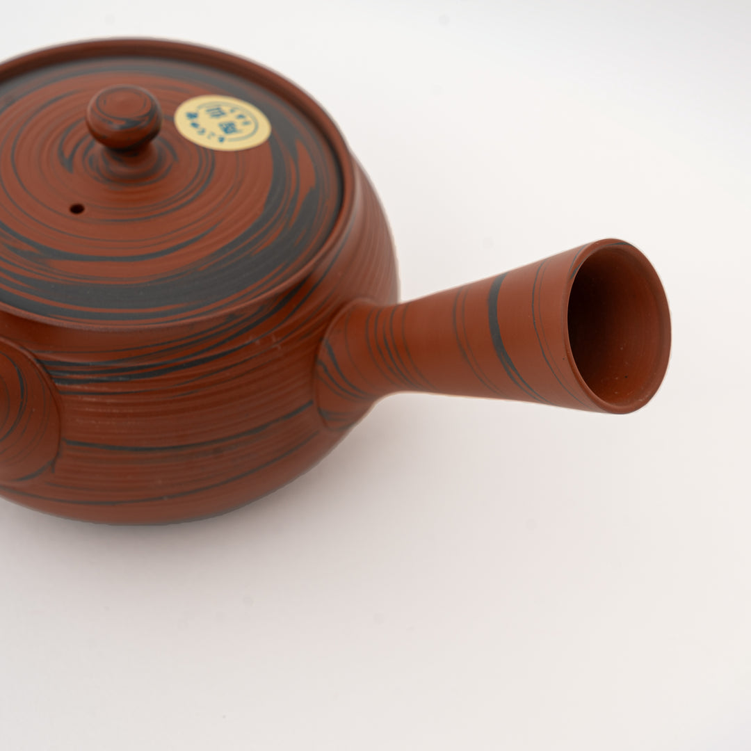 Japanese kōtai neriage style pottery teapot with contrasting clay stripes