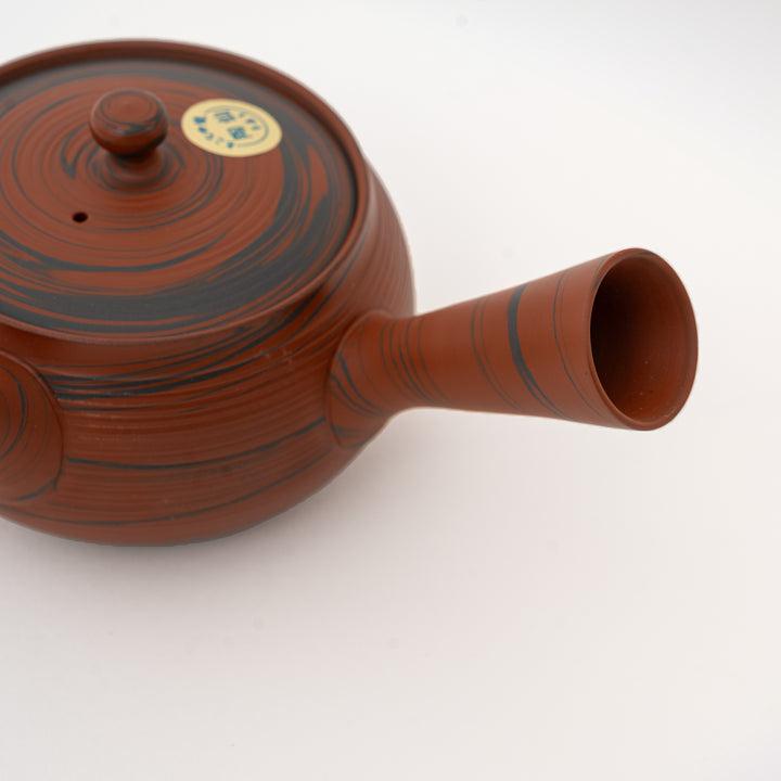 Japanese kōtai neriage style pottery teapot with contrasting clay stripes