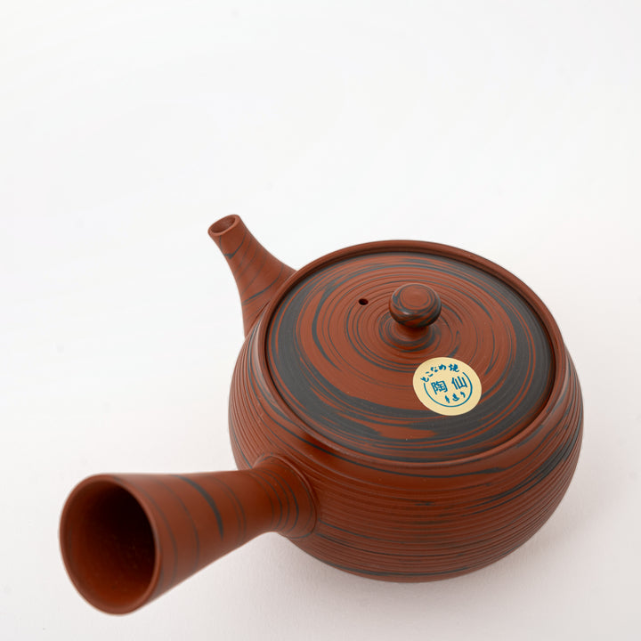 300 mL red and gray striped kyusu for Japanese loose-leaf tea