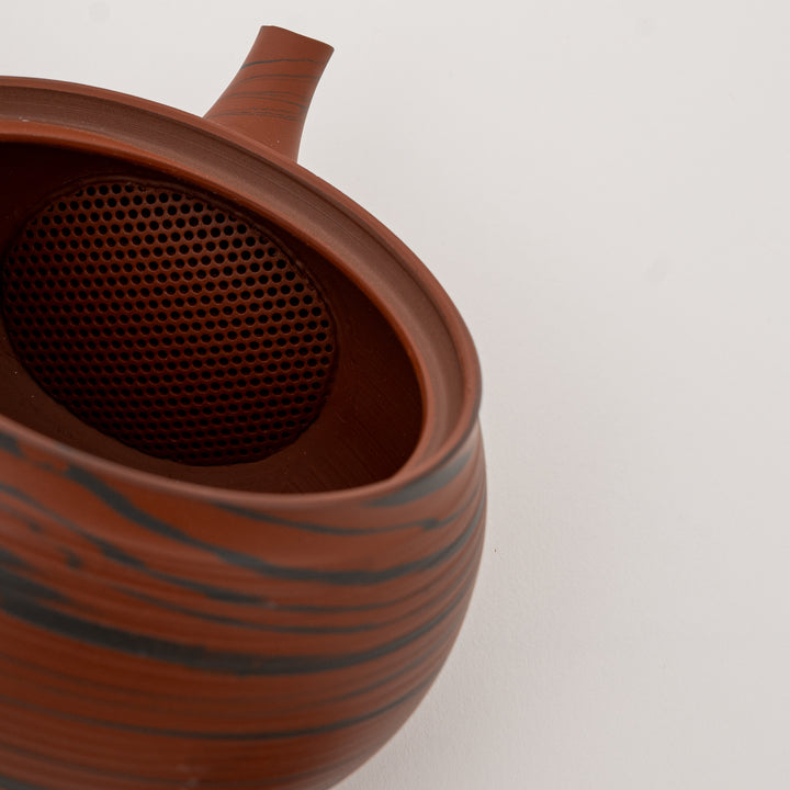 Japanese striped pottery kyusu teapot with marbled clay appearance