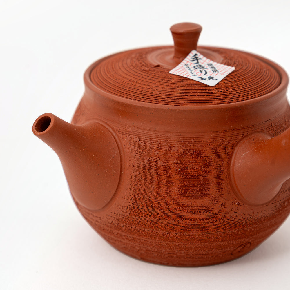 Japanese Matsukawa kyusu teapot with finely textured red clay surface