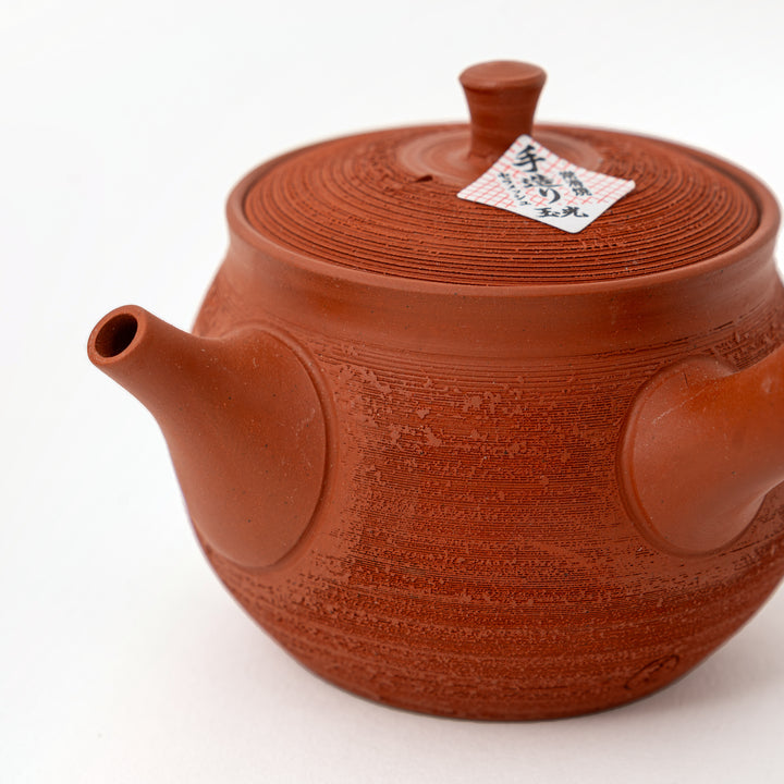 Japanese Matsukawa kyusu teapot with finely textured red clay surface