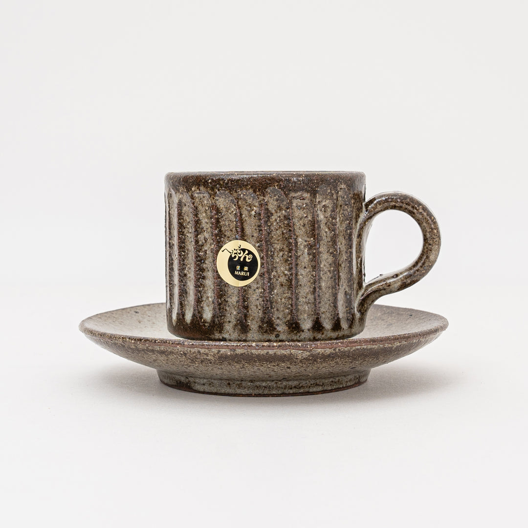 Shigaraki Ash Glaze Coffee Cup and Saucer Set