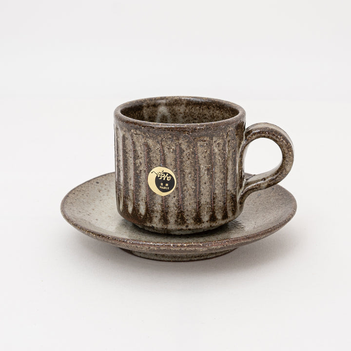 Shigaraki Ash Glaze Coffee Cup and Saucer Set