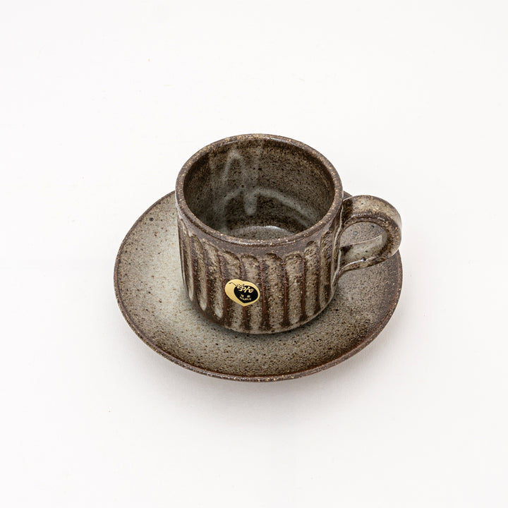 Shigaraki Ash Glaze Coffee Cup and Saucer Set