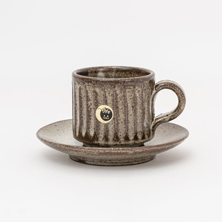 Shigaraki Ash Glaze Coffee Cup and Saucer Set