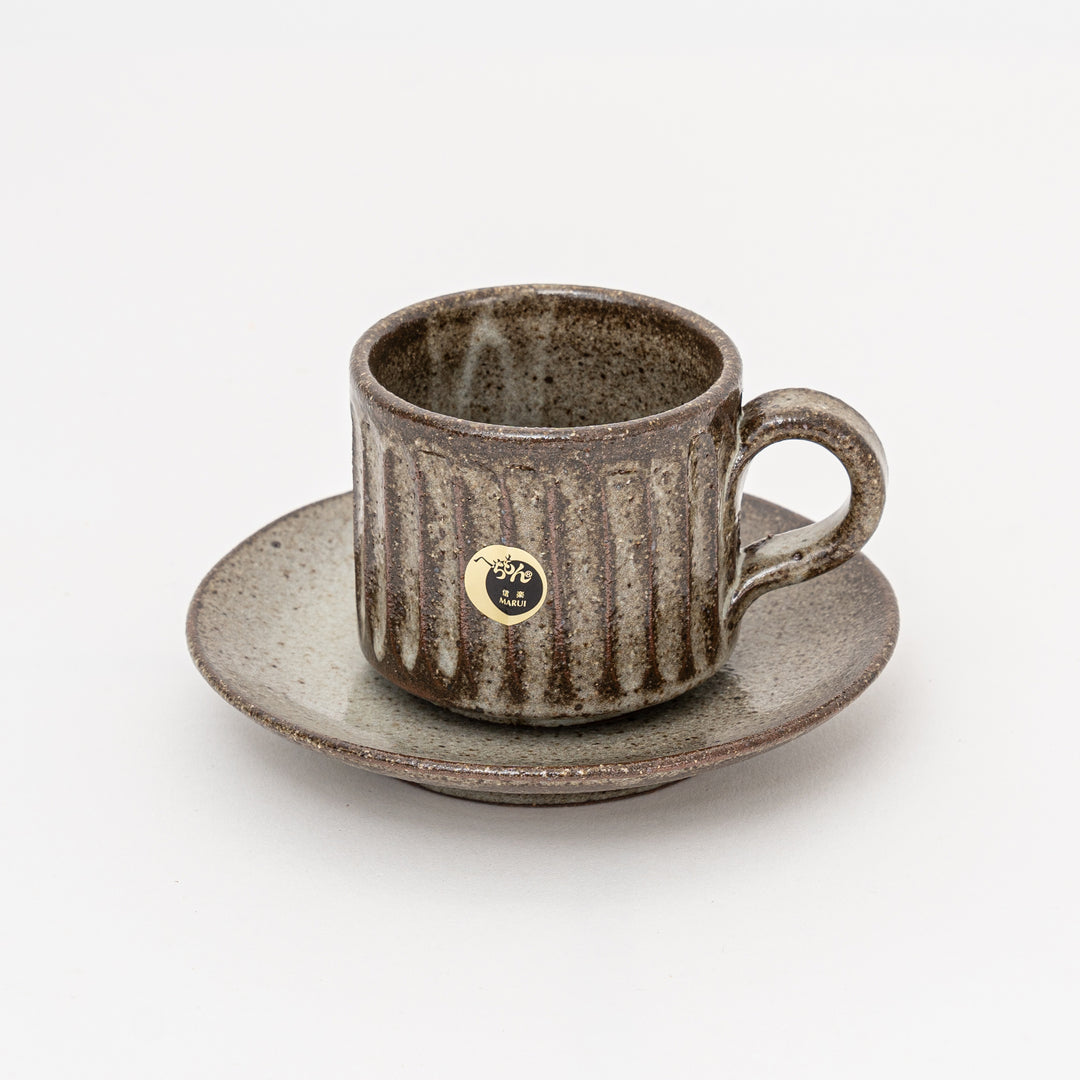 Shigaraki Ash Glaze Coffee Cup and Saucer Set